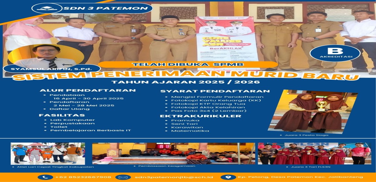 Penerimaan siswa baru SDN 3 PATEMON-JATIBANTENG