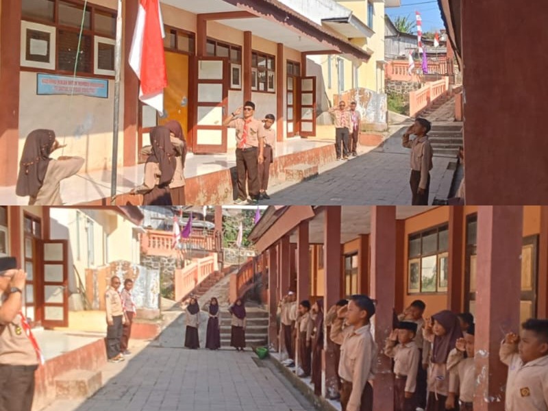 UPACARA PRAMUKA DI HALAMAN SDN 3 PATEMON KEC.JATIBANTENG